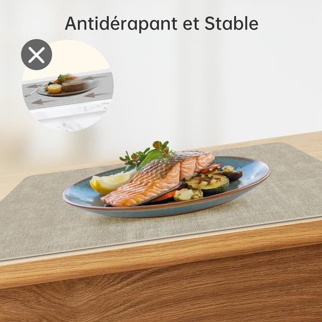 Detalle de KitchenBoss Set de table lavable double face avec dessous de verre antidérapants et résistants à la chaleur (6 sets) 43 x 30 cm