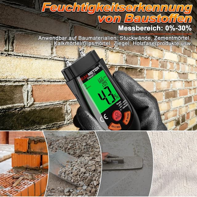 Detalle 2 de Misuratore di umidità con batteria e display LCD per legno e carta (modello aggiornato)