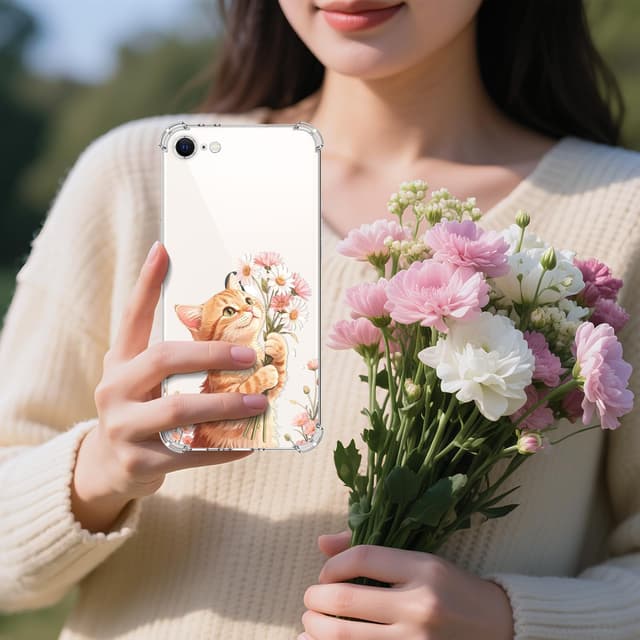 Detalle 2 de DiaryTown transparente Handyhülle mit süßem Katzenmotiv für iPhone 8 / iPhone 7 sowie iPhone SE (2020/2022)