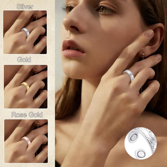 Detalle 2 de Zecimi Magnetring Silber (2026) – verstellbarer Anti-Stress-Ring mit Magnetkraft für Alltag und Schlaf