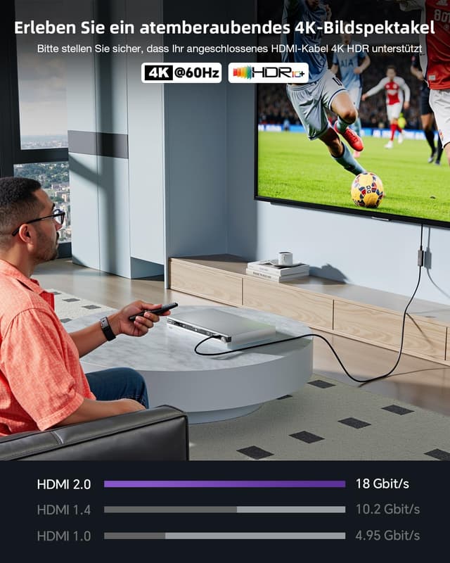 Detalle de VCE HDMI Verlängerungskabel 1 m (HDMI 2.0, 4K/60 Hz) – vergoldete Kontakte, kompatibel mit TV Stick, Chromecast, Xbox 360 & PS3