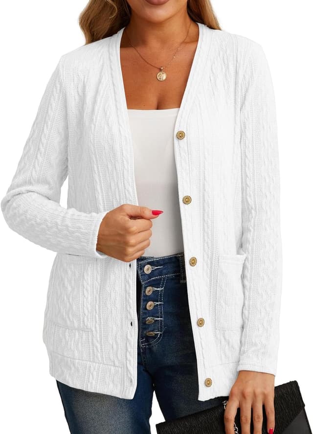Detalle de GRECERELLE women’s lightweight long sleeve cardigan with open front, v-neck and pockets