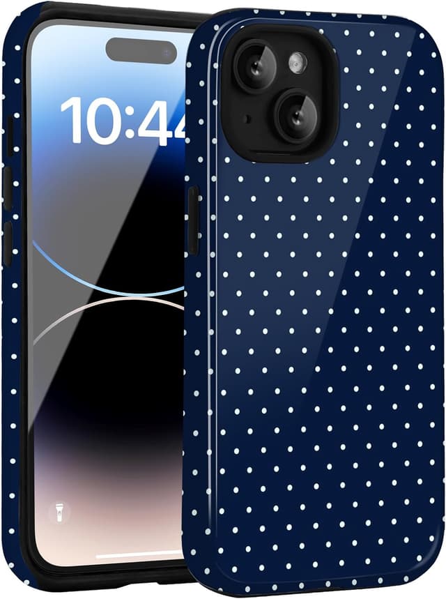 Thumbnail 6 de Amzfield iPhone 15 Dual-Layer Case (Navy Polka Dot Retro) – Hybrid Protection
