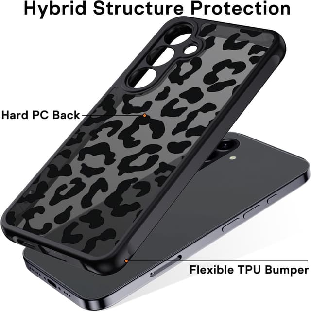 Detalle de XTCASE Cover per Samsung Galaxy S26 leopardata traslucida opaca, custodia sottile in TPU e PC antiurto, anti-graffio nero