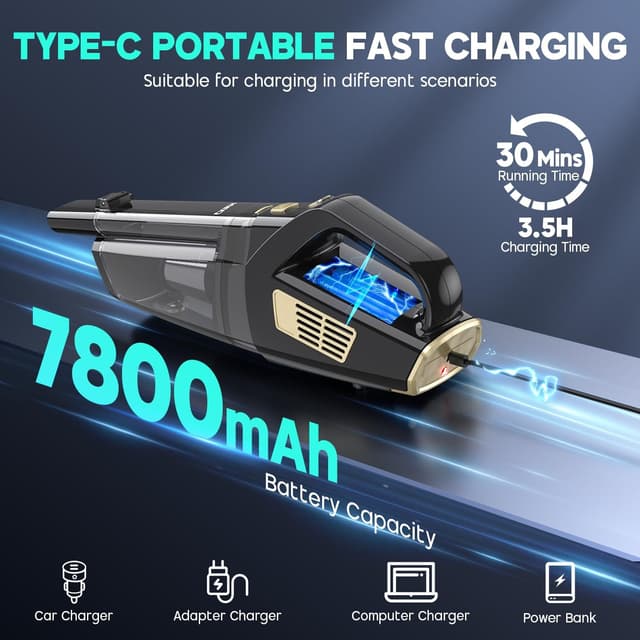 Detalle 2 de CKIKH Handheld Vacuum 15000PA Powerful Suction 🧹