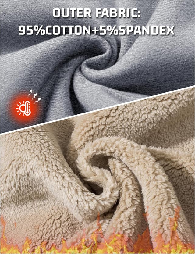 Detalle de KEFITEVD Men’s fleece lined pullover sweatshirt – sherpa-style crew neck jumper for winter