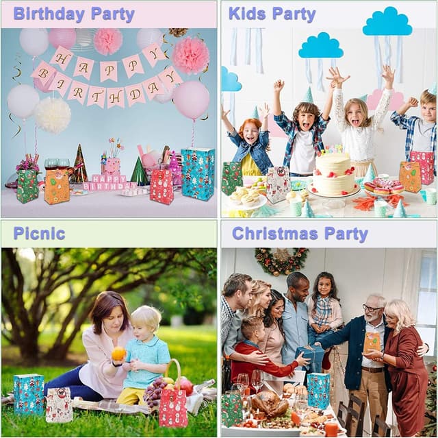 Thumbnail 6 de AUERVO 48 Geschenktüten Weihnachten bunt klein inkl. Aufkleber – Papiertüten für Kekse, Giveaways & Kindergeburtstag