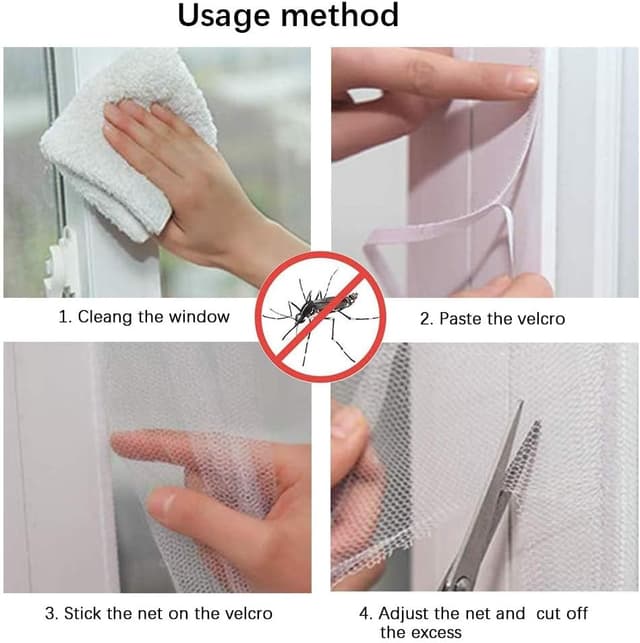 Detalle 2 de MOEGFY Window Screen Mosquito Netting (2 Pack) – Self-Adhesive Fly Screen Mesh Curtain, White, 150x180CM with Sticky Tape