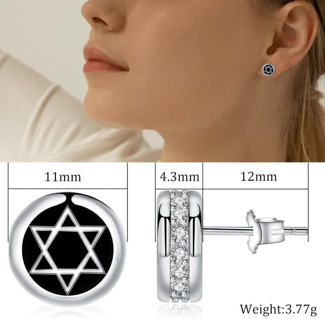 Detalle de J.MUEN Schwarz Ohrringe Silber 925 mit Zirkonia – hypoallergen, als Ohrstecker für Damen & Herren