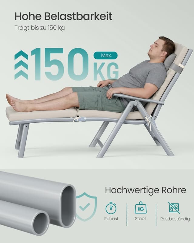 Detalle 2 de SONGMICS Sonnenliege GCB024WZ02 – klappbar mit 6 cm Polster, abnehmbarem Kopfkissen