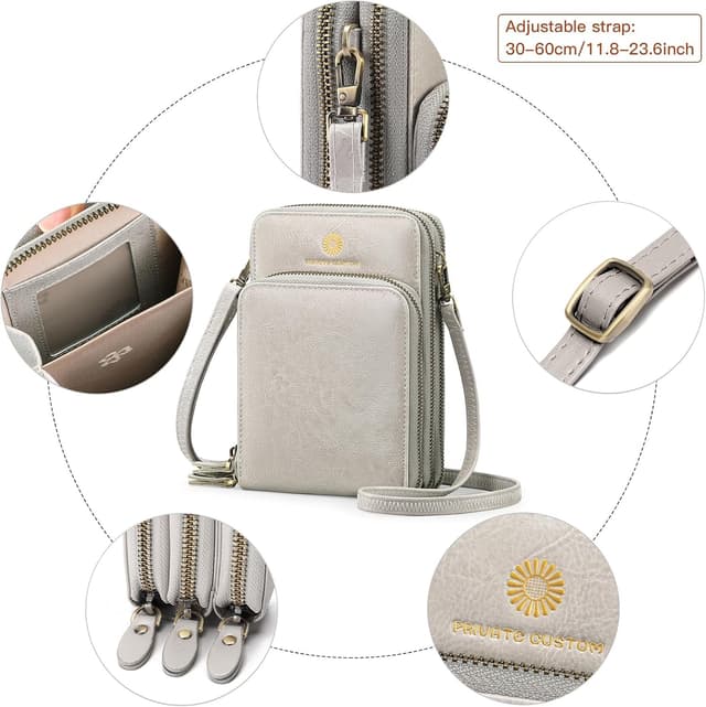 Detalle de SENDEFN women’s crossbody phone bag in genuine leather – small multi-compartment purse with adjustable strap