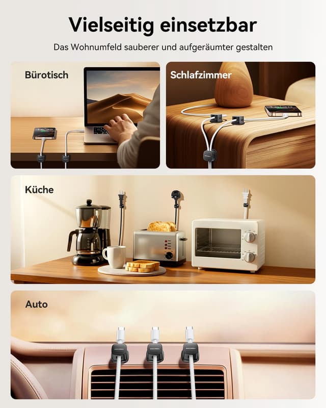 Detalle de Rocoren selbstklebende Kabelhalter mit Magnet – Kabelclips-Organizer (12 Stück) für Schreibtisch & Büro