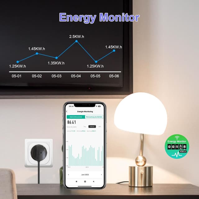 Detalle 2 de ANTELA WLAN Smart Steckdose 16A mit Stromverbrauch messen – kompatibel mit Alexa/Google Home, Smart Life App (2,4 GHz, 4er-Set)