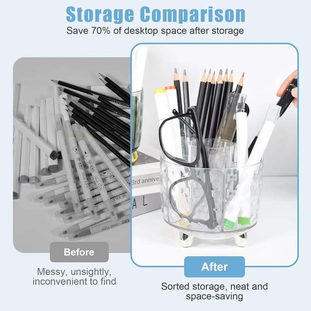 Detalle de Elezeal 360° Rotating Pen & Makeup Brush Holder with 6 Slots and Anti-slip Base