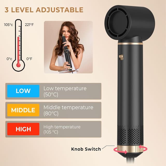 Detalle de UKLISS Set Styler per Capelli 5 in 1 (Airstyler/air curlers) con asciugacapelli e accessori per volume, ricci e lisci