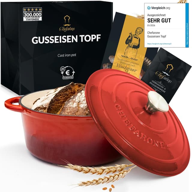 Detalle de Gusseisen Topf 26 cm (4,7 L) emailliert – Schmortopf mit Deckel, induktionsgeeignet