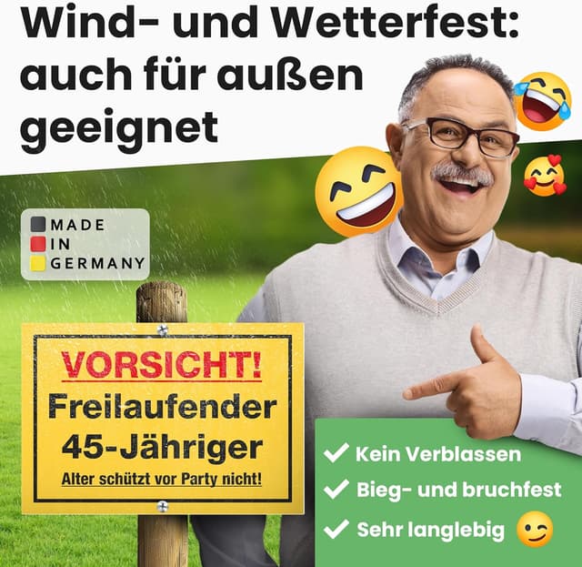 Detalle de DankeDir! „Freilaufender 45-Jähriger“ Spruch-Schild als Geburtstagskarte (30 x 20 cm)