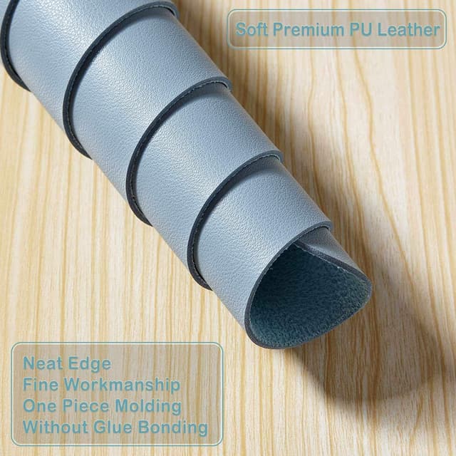 Detalle 2 de DOBAOJIA große Mausmatte / Schreibtischunterlage XL (80 x 40 cm) aus PU Leder, wasserdicht & rutschfest – Graublau