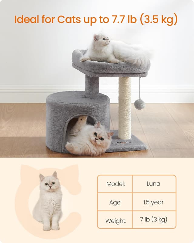 Detalle de Feandrea Cat Tree PCT50WV1 – Compact cat tower with sisal scratching post