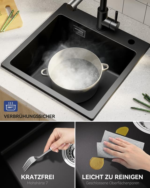 Thumbnail 4 de Sofetiy Spülbecken Schwarz Granit 45x45 cm