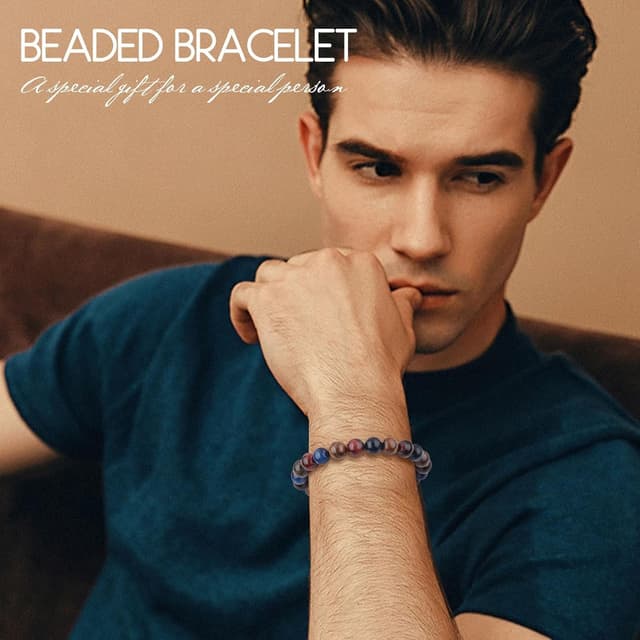 Detalle de Tigerauge Armband aus echtem Naturstein mit 10-mm-Perlen – verstellbar, elastisch, unisex