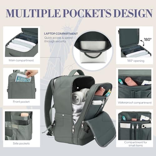 Detalle de Yankony mochila de cabina 55x40x20 44L (equipaje de mano) verde