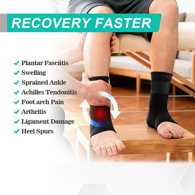 Detalle de Lexniush Sprunggelenkbandage links oder rechts mit verstellbarer „8“-Kompression gegen Plantarfasziitis & Achillessehne
