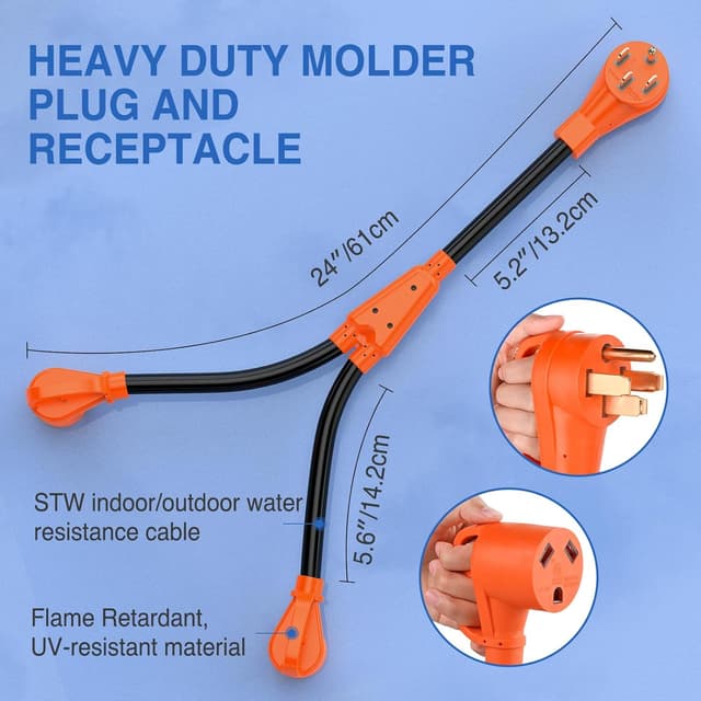 Detalle de Nilight 50 Amp to (2) 30 Amp RV Y Splitter Adapter Cord (NEMA 14-50P to TT-30R) 10 AWG Heavy Duty