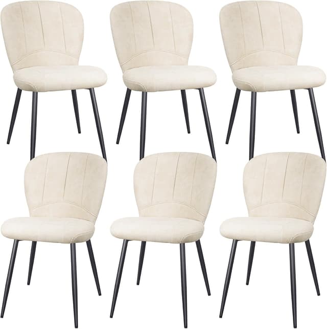 Detalle de Set di 6 sedie ANVOFONG imbottite per sala da pranzo Beige con schienale in tessuto e gambe in metallo nero