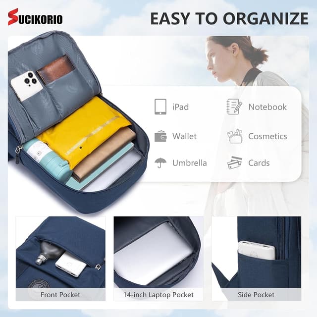 Detalle de SUCIKORIO zaino da viaggio 40x30x10 cm impermeabile Oxford con scomparto PC 14”