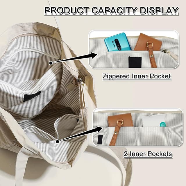 Detalle de Boziee Schultertasche Unisex aus Nylongewebe – Shopper Tote Bag für Alltag, Büro, Reisen und Schule