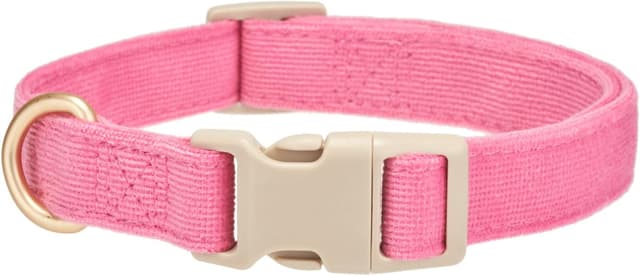 Detalle de YUDOTE Soft Corduroy Dog Collar (Size M) with Plastic Clip – Adjustable Fuchsia