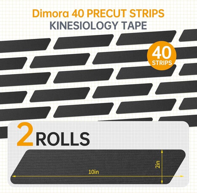 Detalle 2 de Dimora Kinesiology Tape 5 cm x 5 m (40 pre-cut strips, 2 rolls) – black cotton elastic athletic tape