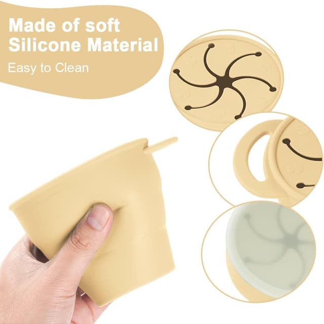 Detalle de Vicloon Tazza per Spuntino 350 ml in silicone senza BPA, beige con coperchio anti-rovesciamento