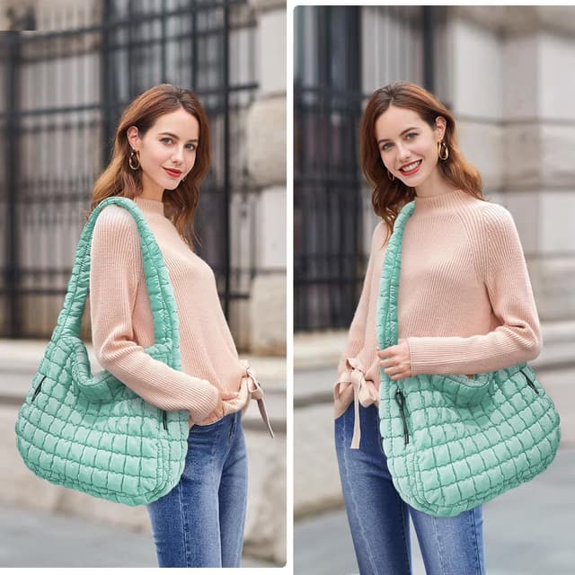 Detalle de Bagtopia Puffer Tote Bag (Large Quilted Puffer Bag) – lightweight quilted hobo tote for work, gym & travel