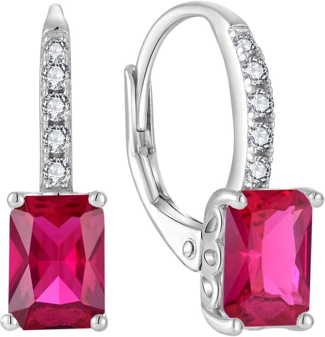 Detalle de FJ Prinzessschliff Hängende Ohrringe für Damen aus 925 Sterling Silber mit CZ & Leverback-Verschluss – Quadrat Solitaire