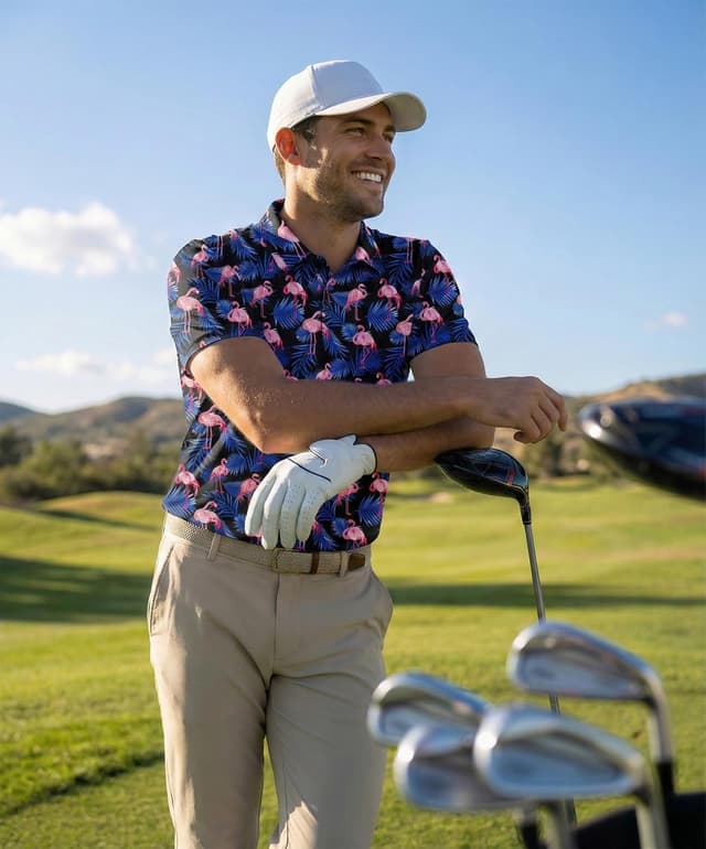 Detalle de QIXING Summer Men’s Golf Polo Shirt — moisture-wicking, quick-dry, printed short-sleeve performance polo