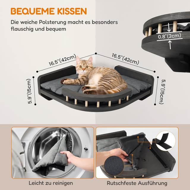 Detalle de Katzen Kletterwand mit Eckbett, Birkenholz