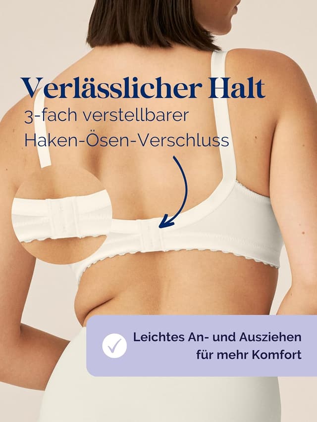 Detalle de Naturana Minimizer-BH ohne Bügel (Cup B–G) mit breiten Trägern – optisch kleinere Cupgröße