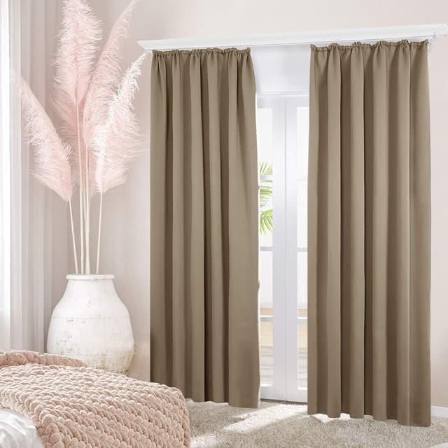 Detalle 1 de Deconovo lot de 2 rideaux occultants décoratifs 140 x 245 cm taupe (isolation thermique anti-froid)