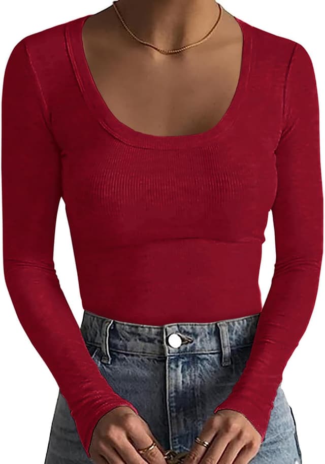 Thumbnail 3 de Basicspace Damen Tops Tiefer U-Ausschnitt