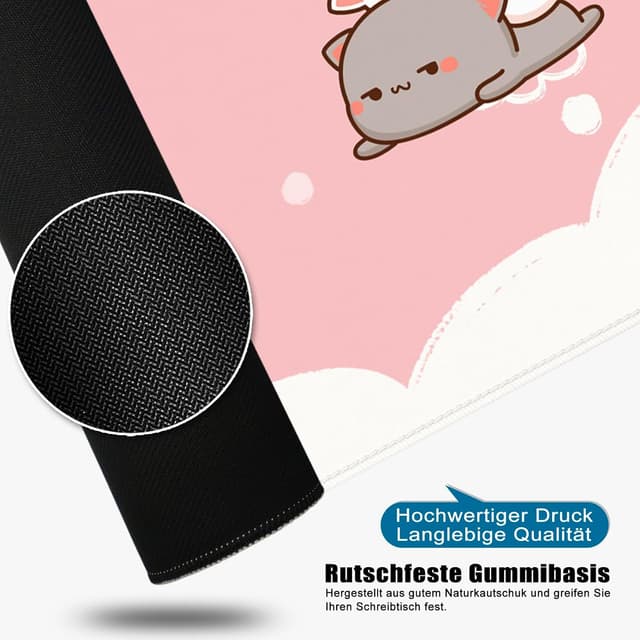 Detalle 2 de VYEUIAO XL Gaming-Mauspad mit Katzenmotiv (800 x 300 mm) als große Schreibtischunterlage