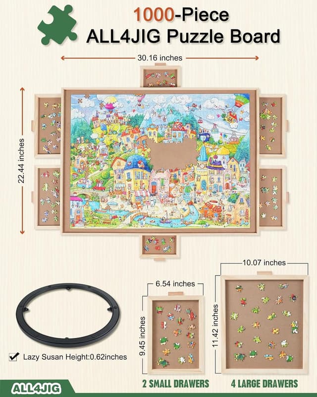 Detalle de ALL4JIG 1000-Piece Rotating Puzzle Board with 6 Drawers and Cover (22"x30")