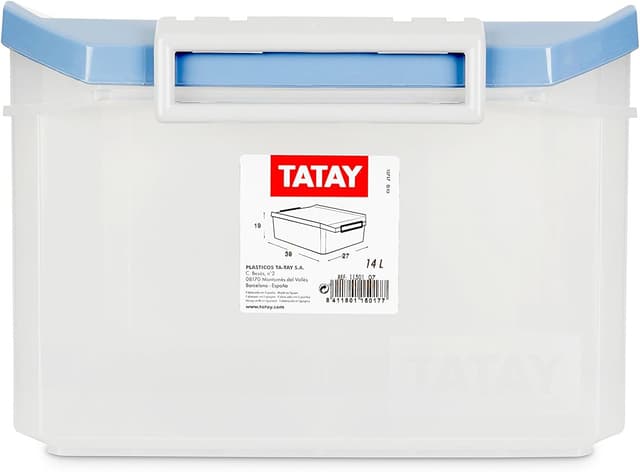 Detalle de TATAY Boîte de rangement avec couvercle 14 L Classic (27 x 39 x 19 cm) bleue, empilable et multiusage
