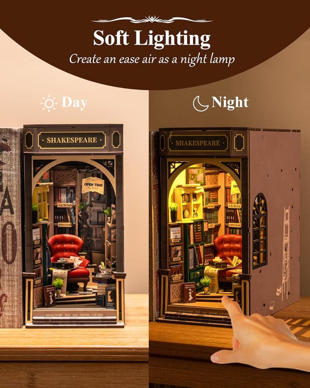 Detalle 2 de Rolife Book Nook Kit Buchstützen DIY – Miniatur-3D-Buchhandlung als Modellbau und Deko