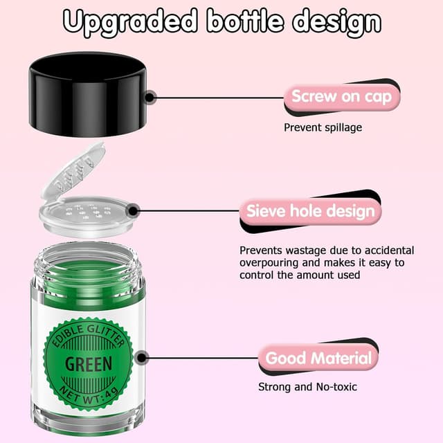 Detalle de Waysroma Essbarer Glitzer für Getränke (4 g) in Grün – geschmacksneutral & lebensmittelecht