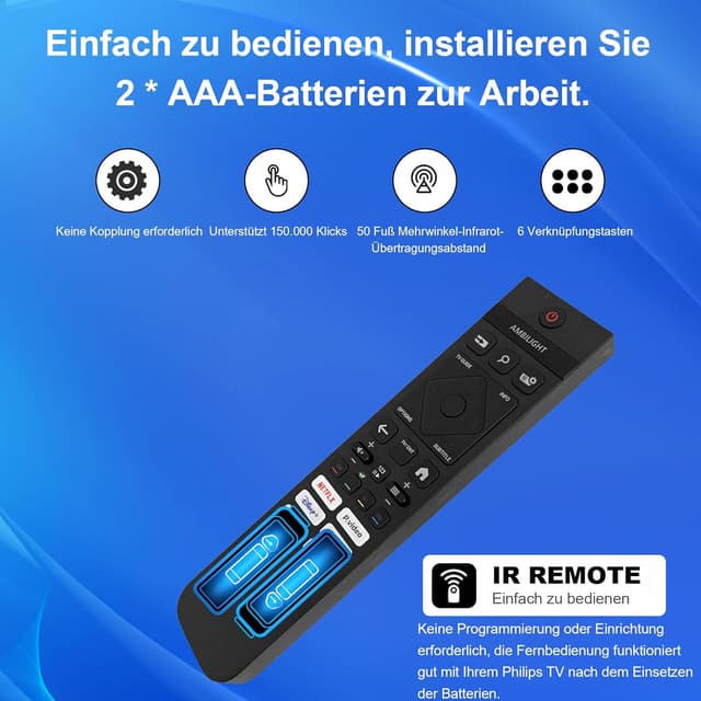 Detalle 2 de Universelle Infrarot-Fernbedienung für Philips Smart TV (OLED, QLED, The Xtra, The One, 4K, Ambilight) – Ersatz für Original