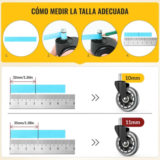 Detalle 2 de HOLKIE Ruedas de Silicona para Silla Oficina 5 unids🌀