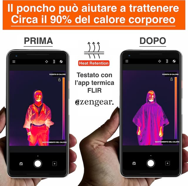 Thumbnail 4 de aZengear Poncho di emergenza e sopravvivenza (4 pezzi) in mylar, impermeabile e antivento, arancione