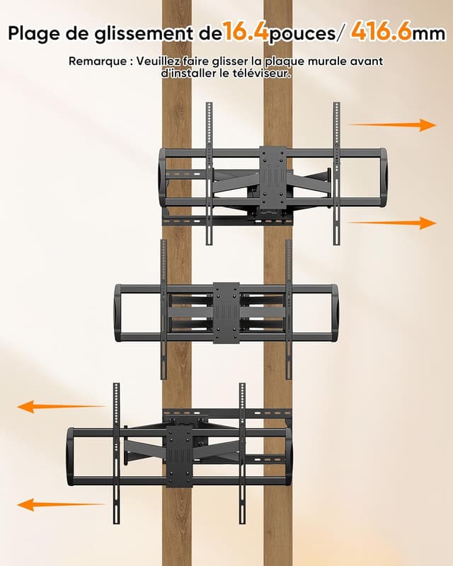 Thumbnail 6 de WHYFONE Support mural TV articulé 1095 mm 100 kg
